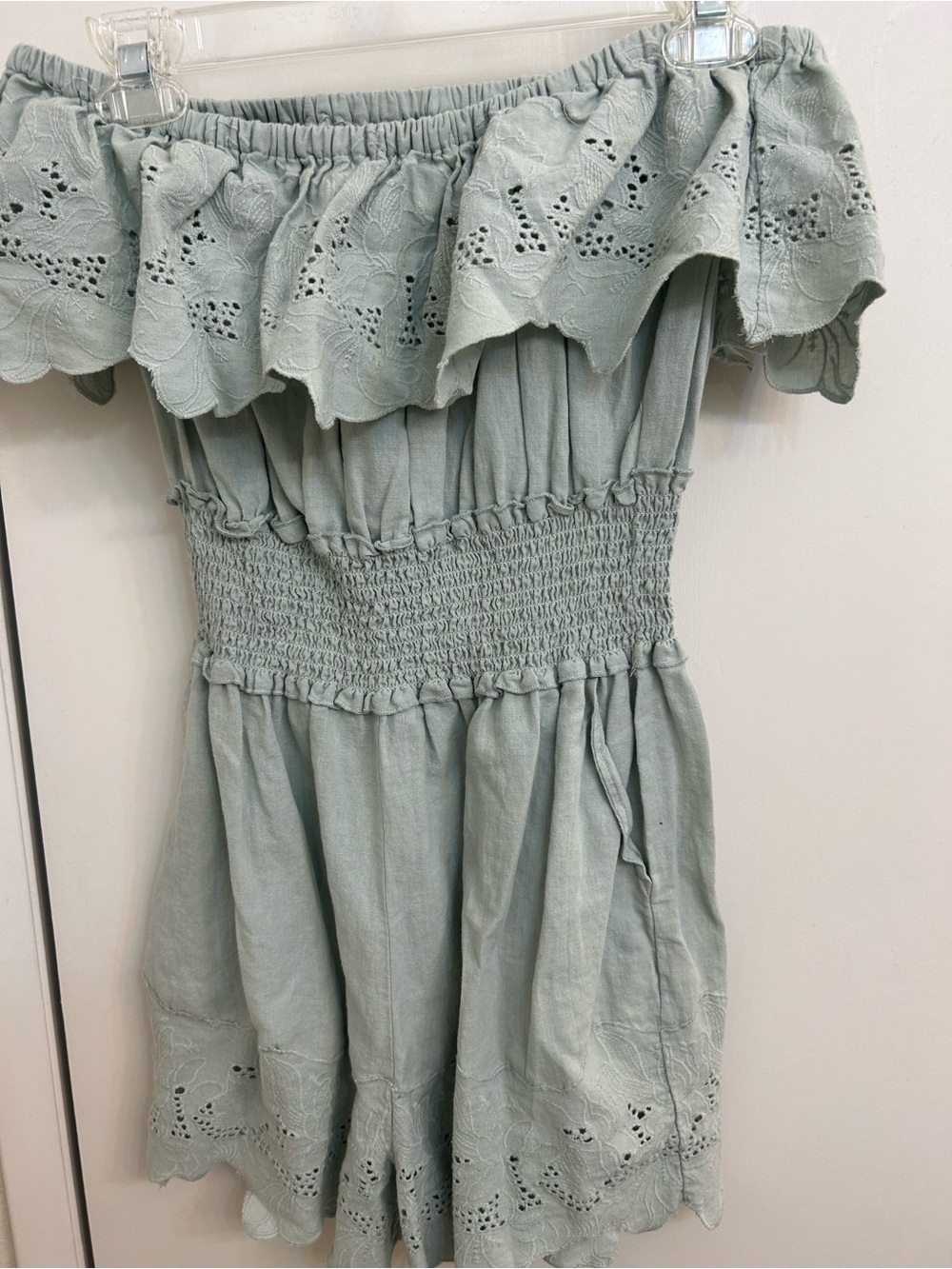 Zara Sage Green Off-Shoulder Smocked women’s Dress